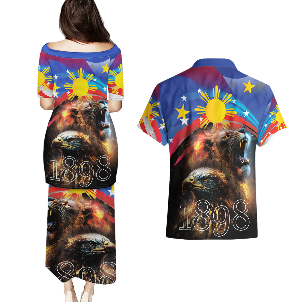 Philippines Lion and Eagle 1898 Couples Matching Puletasi and Hawaiian Shirt Pilipinas Maligayang Araw ng Kalayaan LT9 - Wonder Print Shop