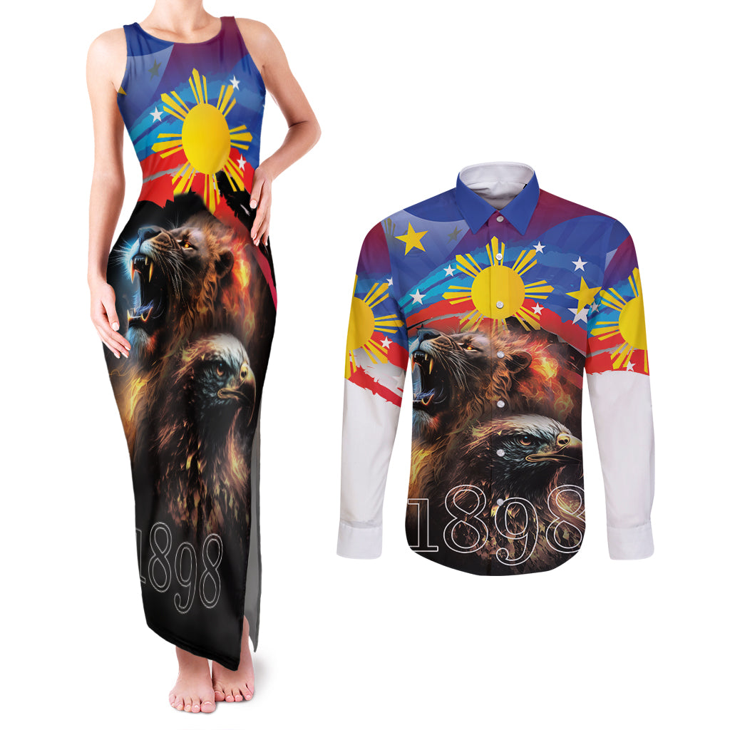 Philippines Lion and Eagle 1898 Couples Matching Tank Maxi Dress and Long Sleeve Button Shirt Pilipinas Maligayang Araw ng Kalayaan LT9 - Wonder Print Shop