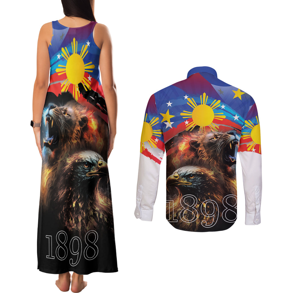 Philippines Lion and Eagle 1898 Couples Matching Tank Maxi Dress and Long Sleeve Button Shirt Pilipinas Maligayang Araw ng Kalayaan LT9 - Wonder Print Shop