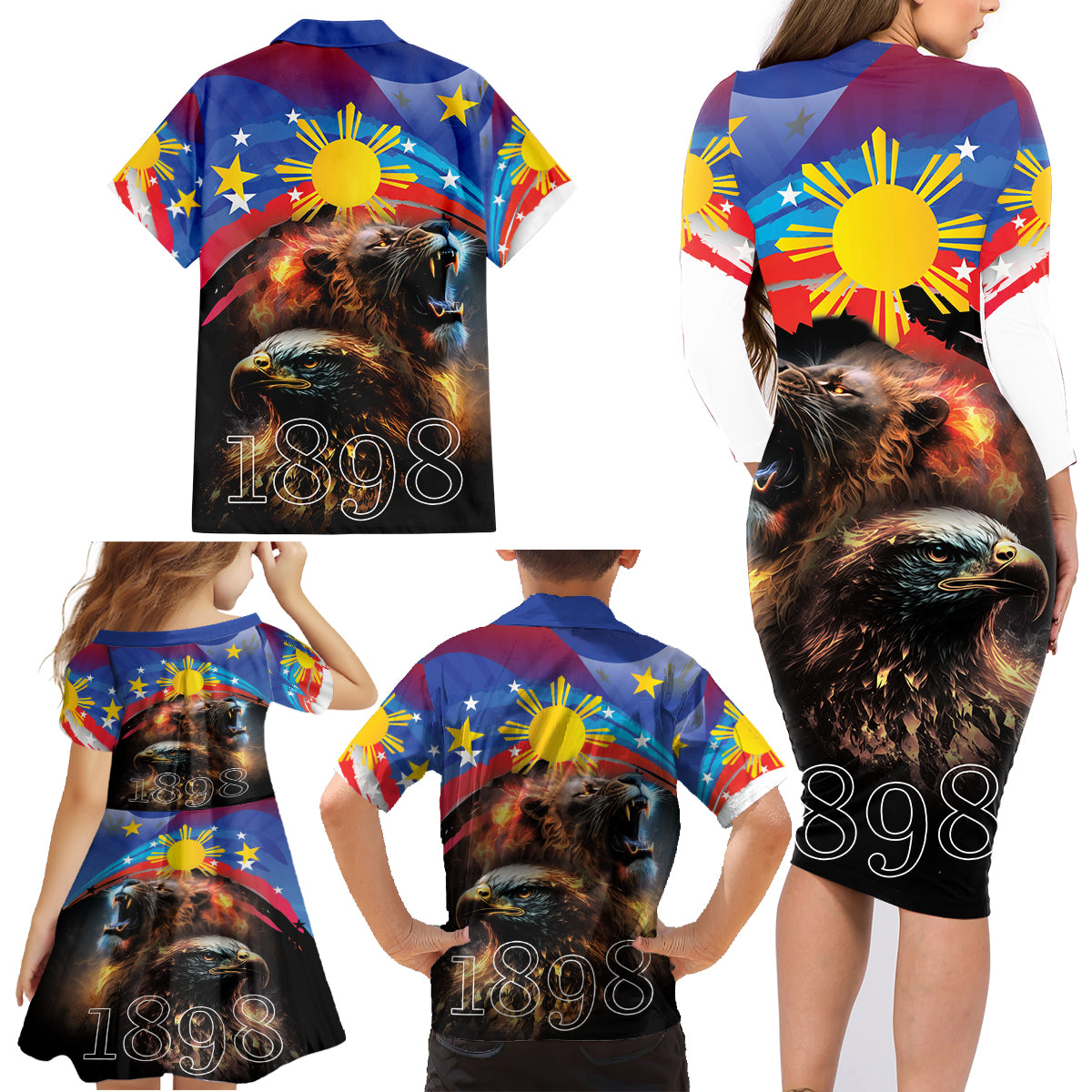 Philippines Lion and Eagle 1898 Family Matching Long Sleeve Bodycon Dress and Hawaiian Shirt Pilipinas Maligayang Araw ng Kalayaan LT9 - Wonder Print Shop