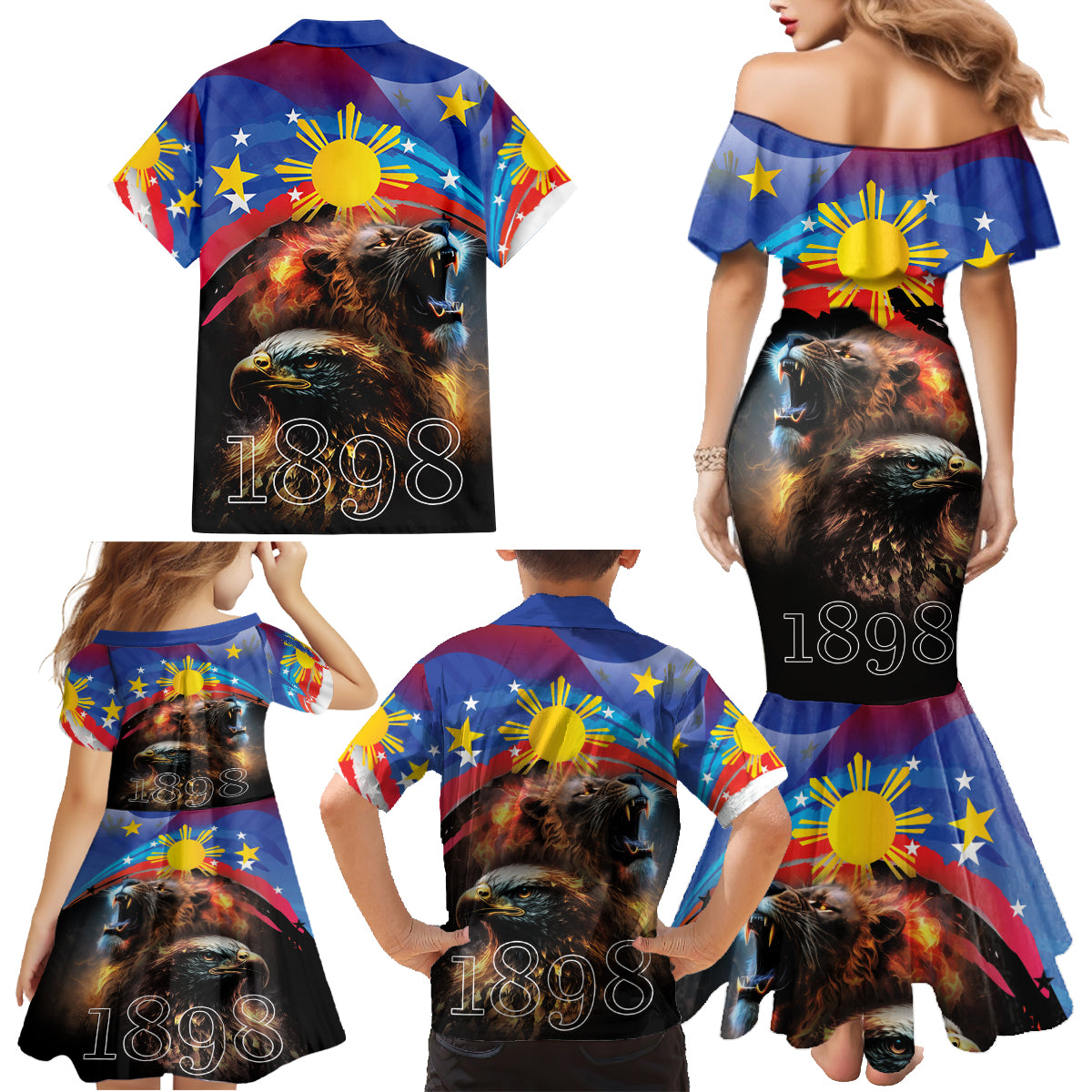 Philippines Lion and Eagle 1898 Family Matching Mermaid Dress and Hawaiian Shirt Pilipinas Maligayang Araw ng Kalayaan LT9 - Wonder Print Shop