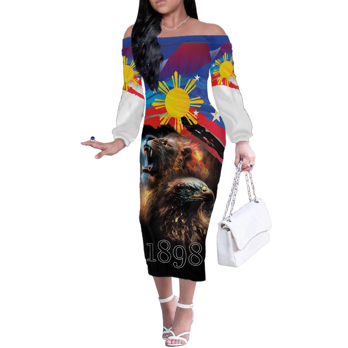 Philippines Lion and Eagle 1898 Family Matching Off The Shoulder Long Sleeve Dress and Hawaiian Shirt Pilipinas Maligayang Araw ng Kalayaan - Wonder Print Shop