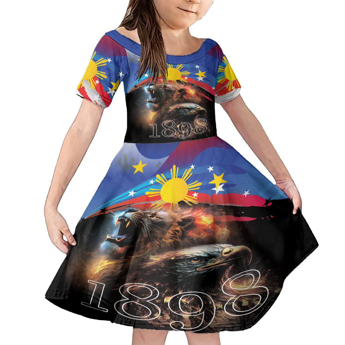 Philippines Lion and Eagle 1898 Family Matching Off Shoulder Maxi Dress and Hawaiian Shirt Pilipinas Maligayang Araw ng Kalayaan LT9 - Wonder Print Shop