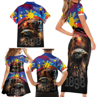 Philippines Lion and Eagle 1898 Family Matching Short Sleeve Bodycon Dress and Hawaiian Shirt Pilipinas Maligayang Araw ng Kalayaan - Wonder Print Shop