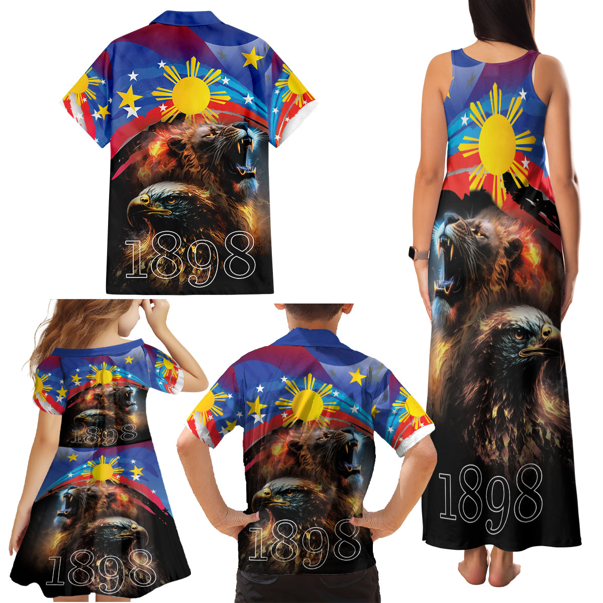 Philippines Lion and Eagle 1898 Family Matching Tank Maxi Dress and Hawaiian Shirt Pilipinas Maligayang Araw ng Kalayaan - Wonder Print Shop