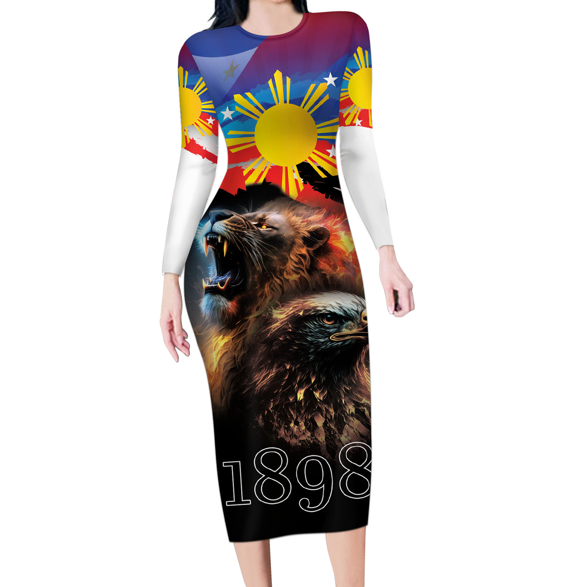 Philippines Lion and Eagle 1898 Long Sleeve Bodycon Dress Pilipinas Maligayang Araw ng Kalayaan - Wonder Print Shop
