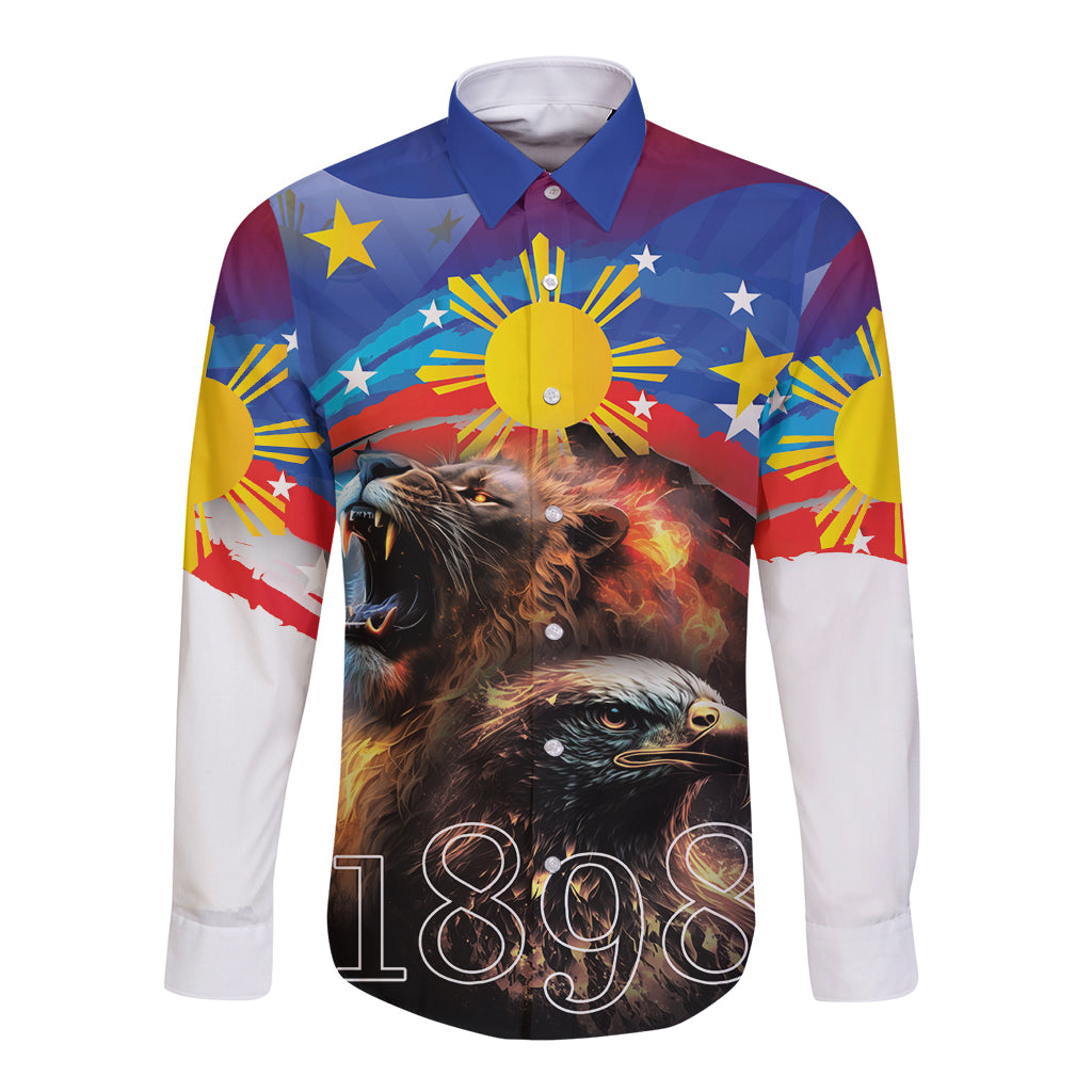 Philippines Lion and Eagle 1898 Long Sleeve Button Shirt Pilipinas Maligayang Araw ng Kalayaan - Wonder Print Shop