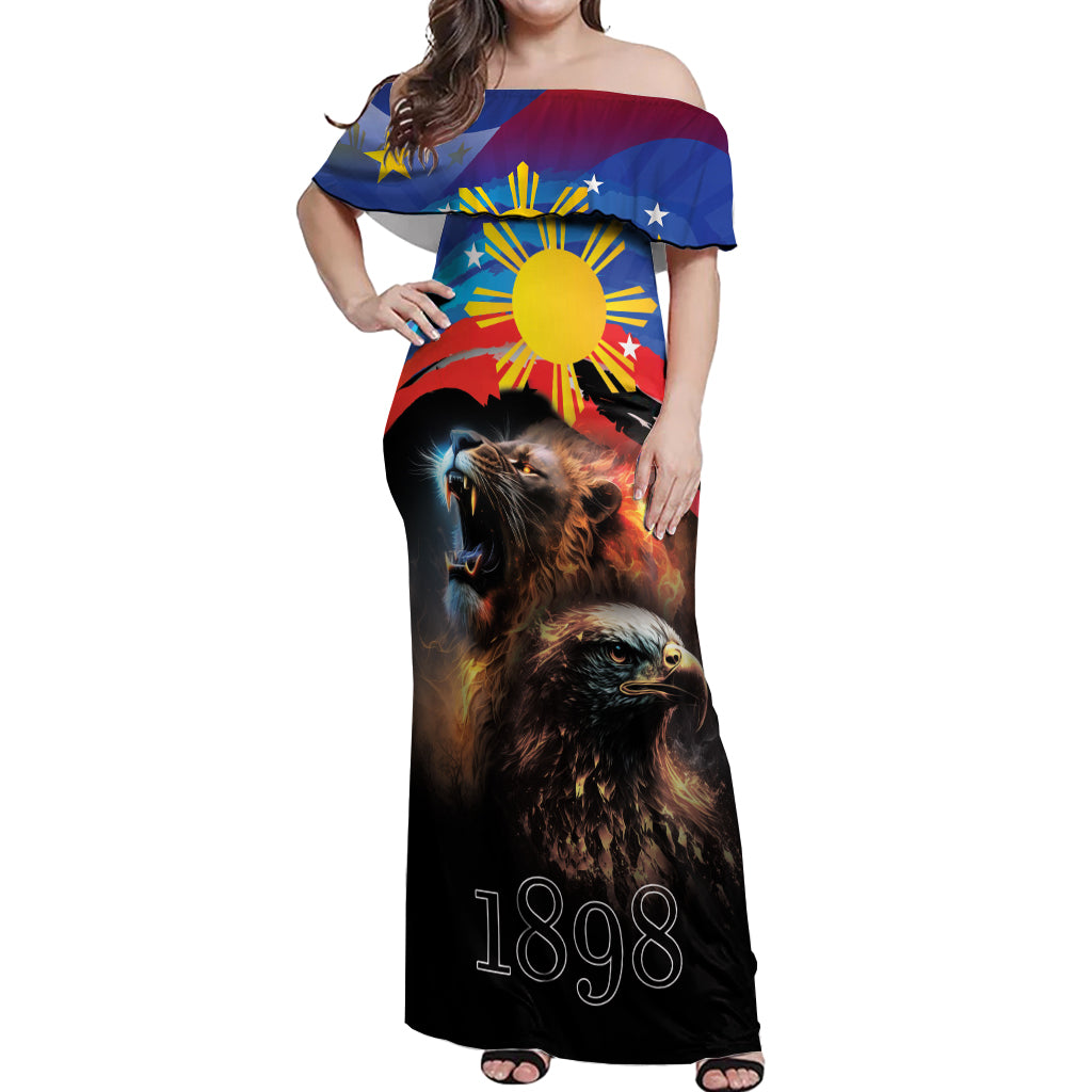 Philippines Lion and Eagle 1898 Off Shoulder Maxi Dress Pilipinas Maligayang Araw ng Kalayaan - Wonder Print Shop