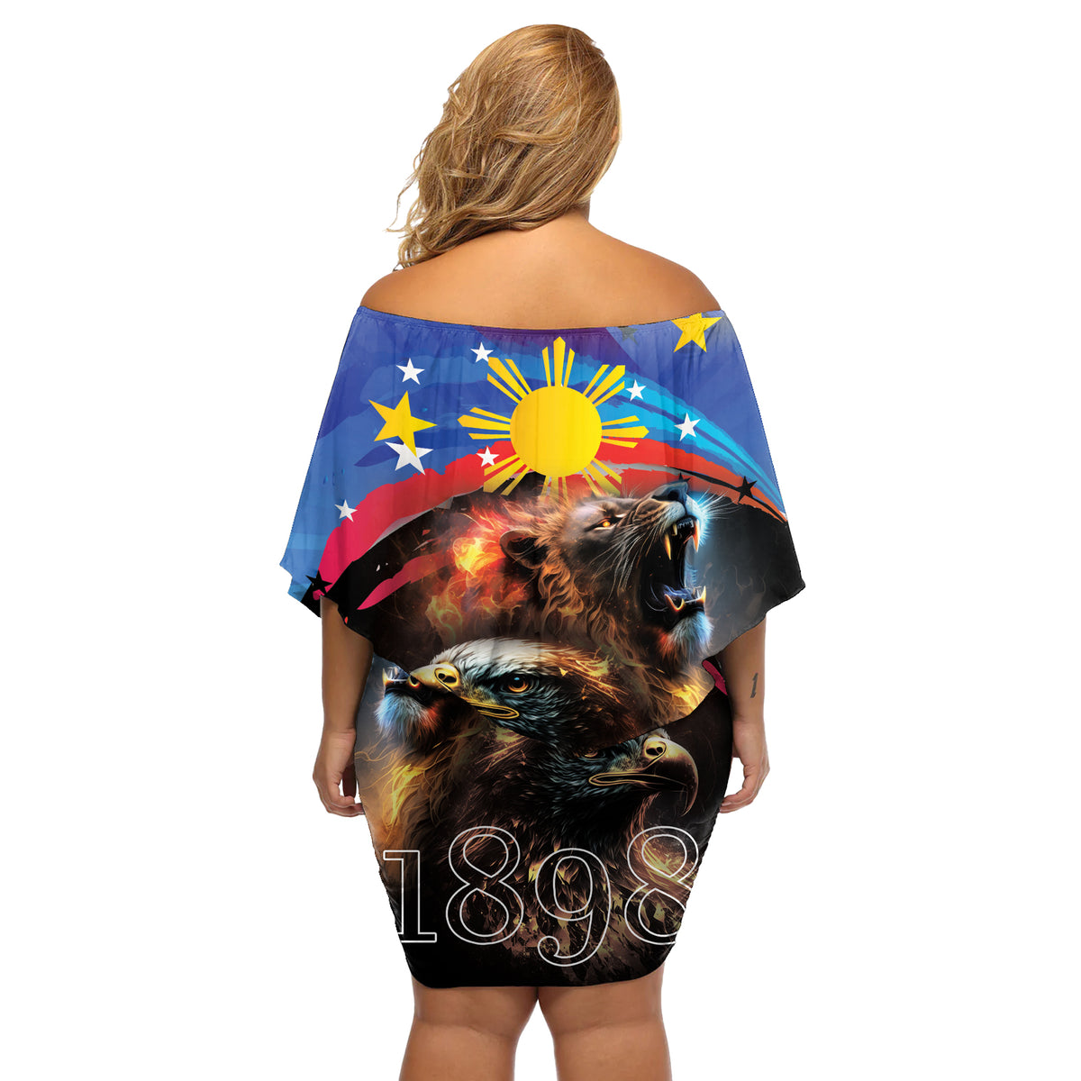 Philippines Lion and Eagle 1898 Off Shoulder Short Dress Pilipinas Maligayang Araw ng Kalayaan - Wonder Print Shop