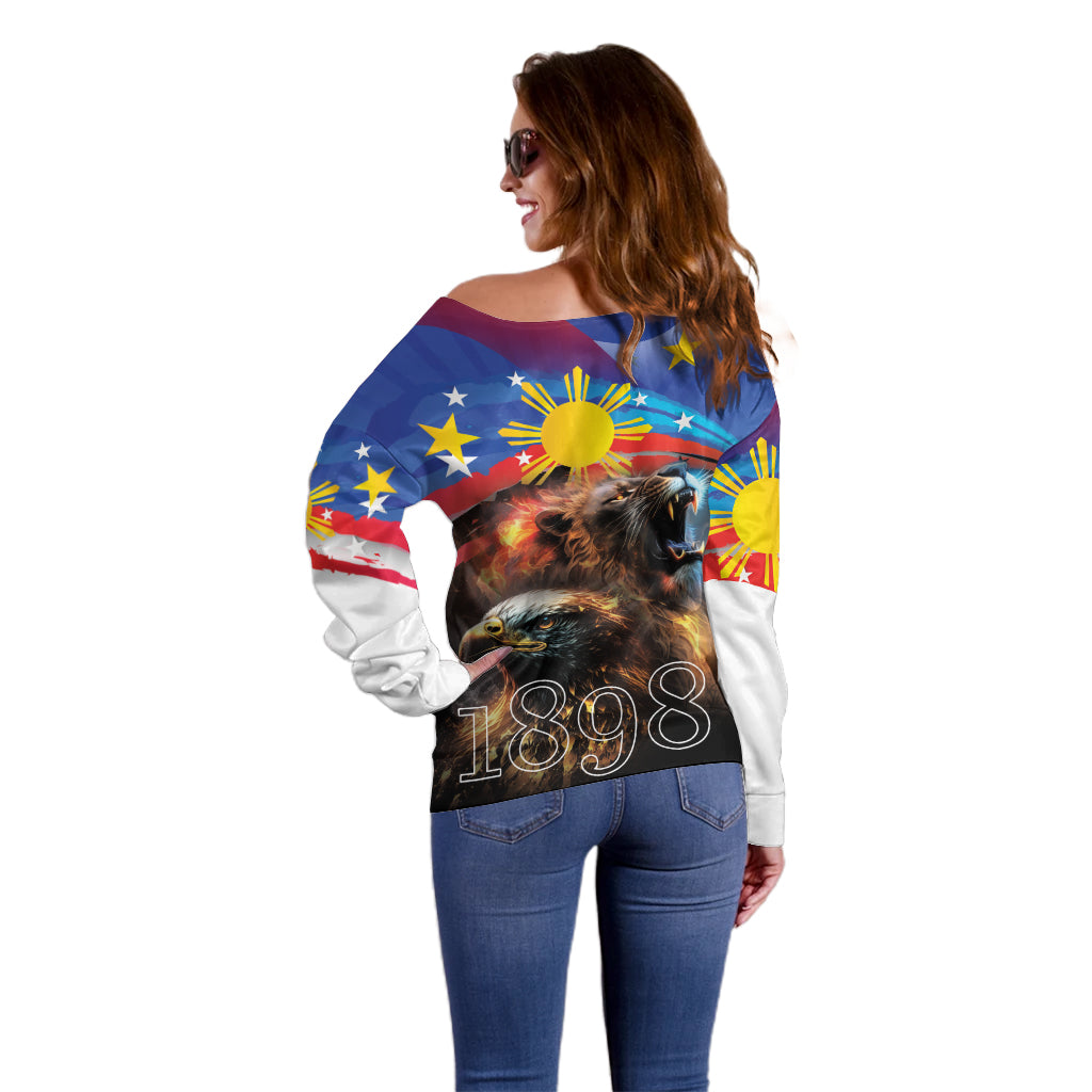 Philippines Lion and Eagle 1898 Off Shoulder Sweater Pilipinas Maligayang Araw ng Kalayaan - Wonder Print Shop