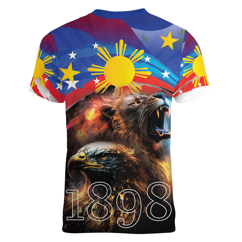 Philippines Lion and Eagle 1898 Women V-Neck T-Shirt Pilipinas Maligayang Araw ng Kalayaan - Wonder Print Shop
