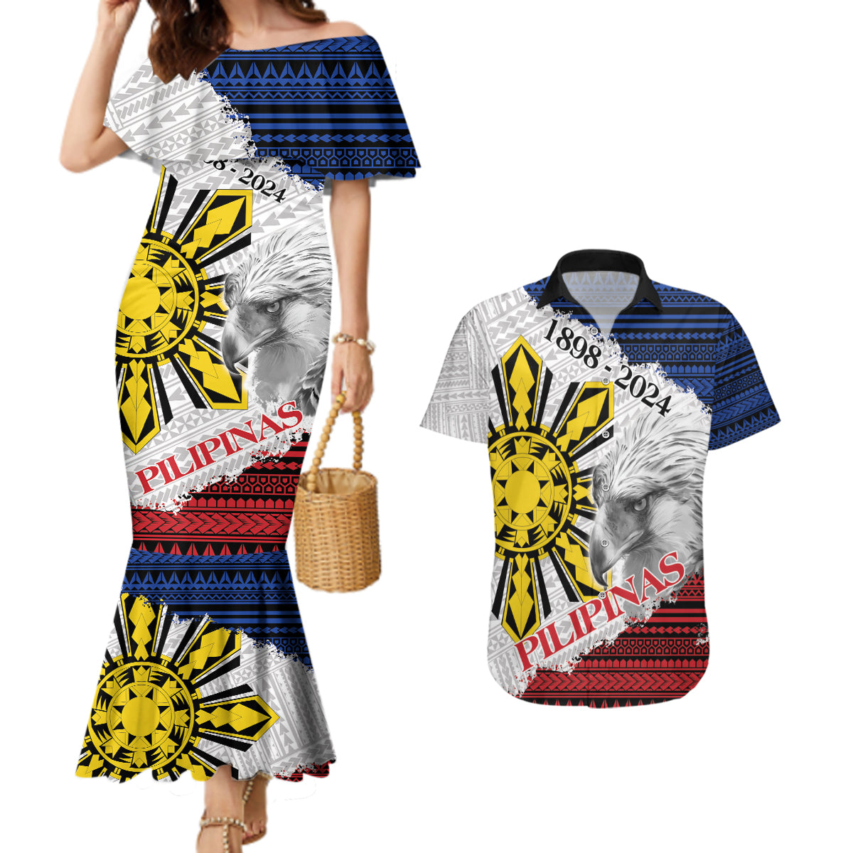 Philippines 126th Independence Day Couples Matching Mermaid Dress and Hawaiian Shirt Pilipinas Hunyo 12 Maligayang Araw ng Kalayaan LT9 - Wonder Print Shop