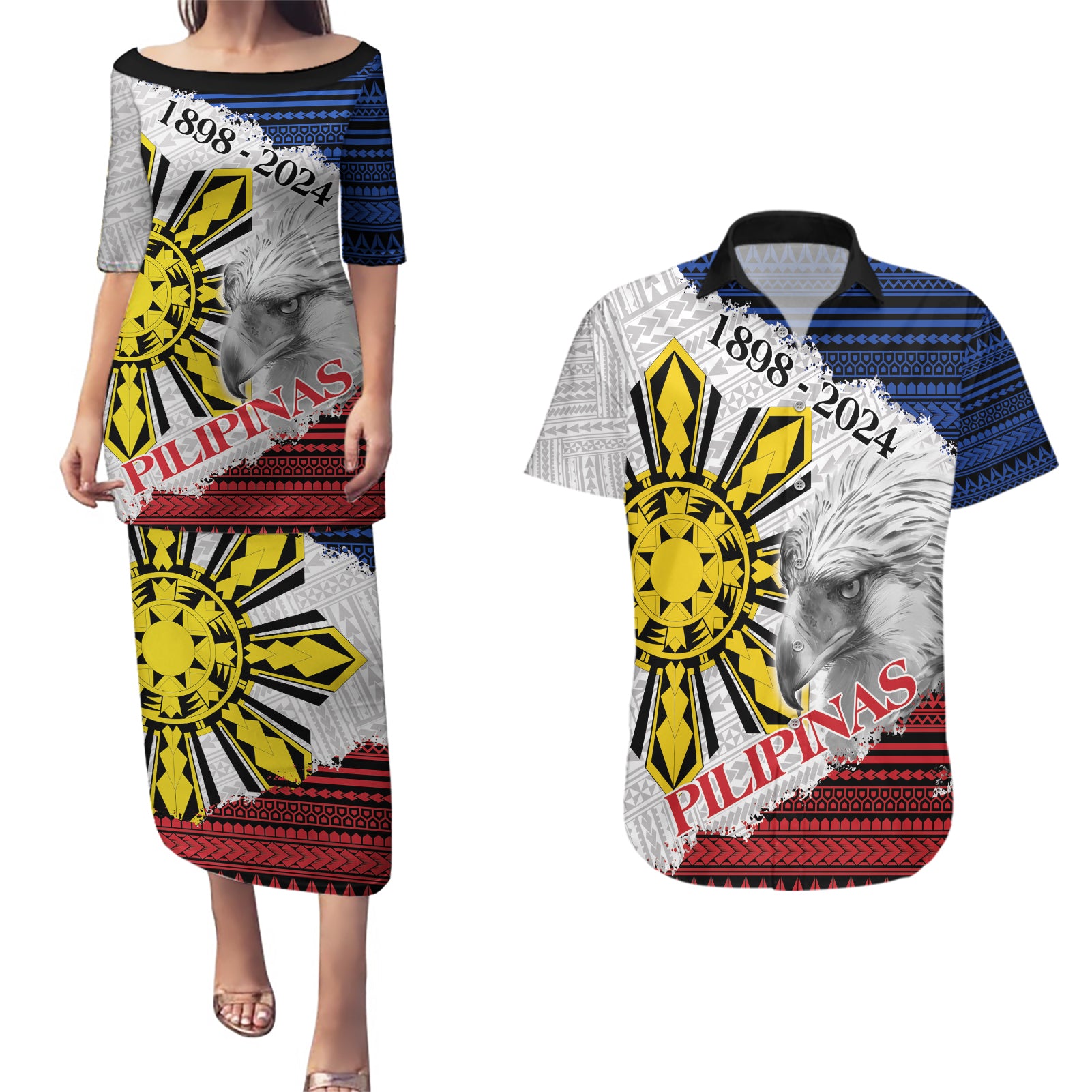 Philippines 126th Independence Day Couples Matching Puletasi and Hawaiian Shirt Pilipinas Hunyo 12 Maligayang Araw ng Kalayaan LT9 - Wonder Print Shop