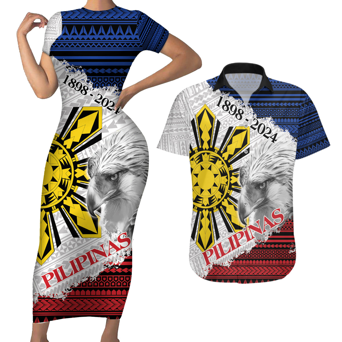 Philippines 126th Independence Day Couples Matching Short Sleeve Bodycon Dress and Hawaiian Shirt Pilipinas Hunyo 12 Maligayang Araw ng Kalayaan LT9 - Wonder Print Shop