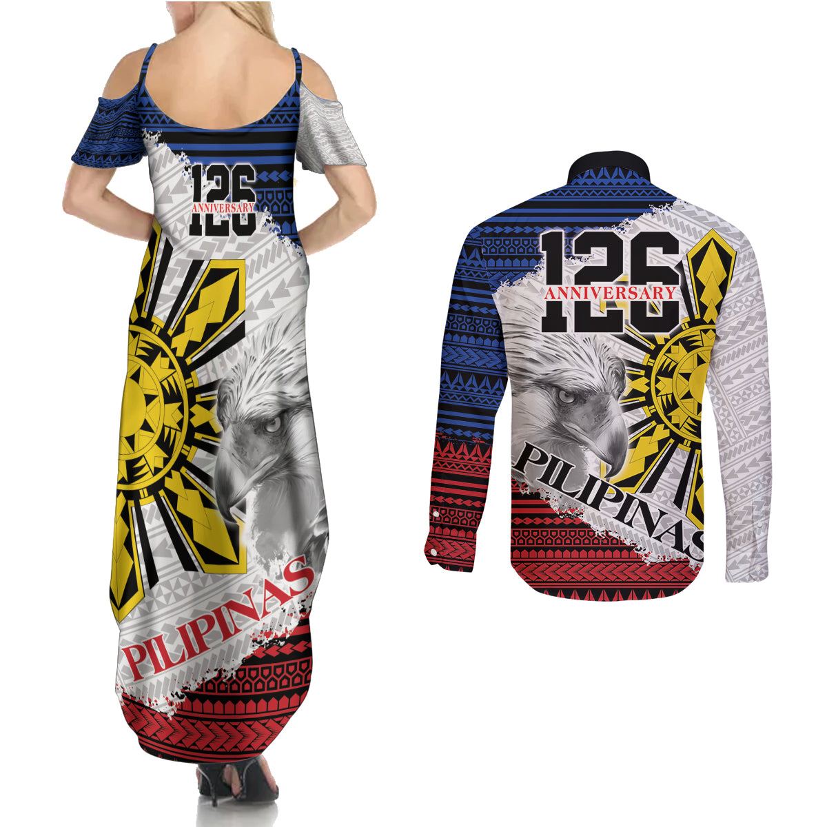 Philippines 126th Independence Day Couples Matching Summer Maxi Dress and Long Sleeve Button Shirt Pilipinas Hunyo 12 Maligayang Araw ng Kalayaan LT9 - Wonder Print Shop