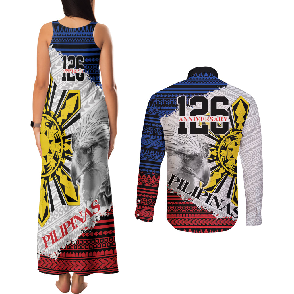 Philippines 126th Independence Day Couples Matching Tank Maxi Dress and Long Sleeve Button Shirt Pilipinas Hunyo 12 Maligayang Araw ng Kalayaan LT9 - Wonder Print Shop