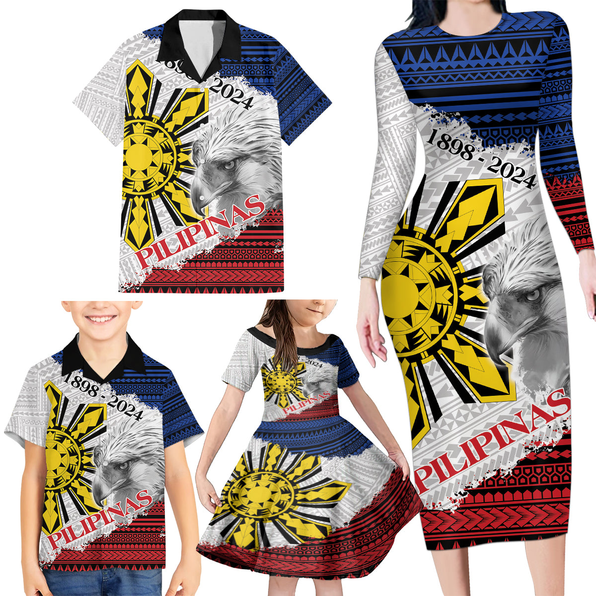 Philippines 126th Independence Day Family Matching Long Sleeve Bodycon Dress and Hawaiian Shirt Pilipinas Hunyo 12 Maligayang Araw ng Kalayaan LT9 - Wonder Print Shop