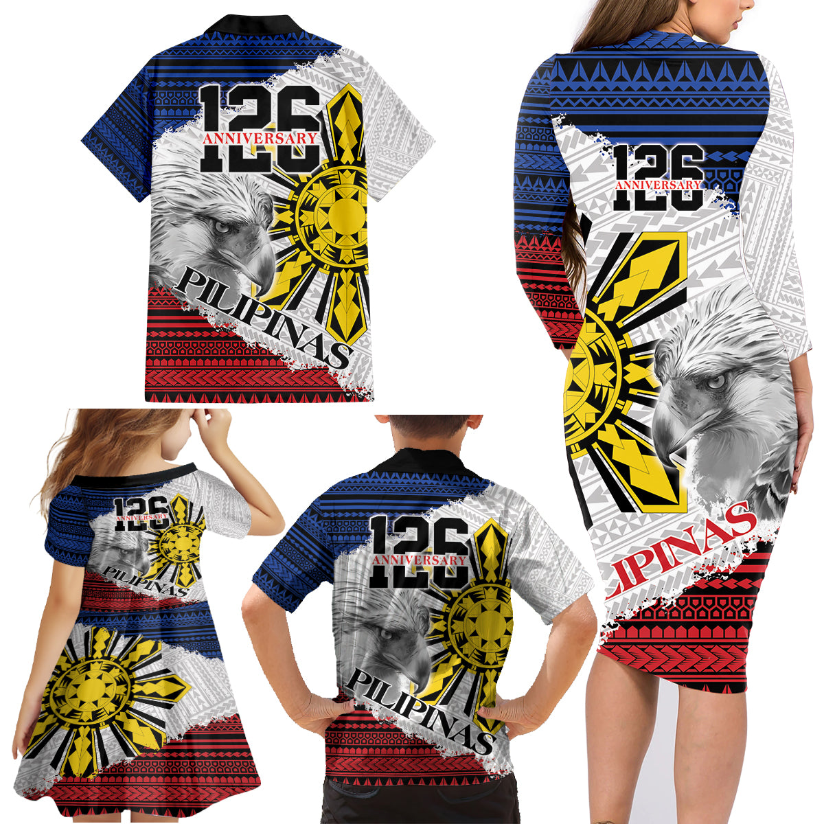 Philippines 126th Independence Day Family Matching Long Sleeve Bodycon Dress and Hawaiian Shirt Pilipinas Hunyo 12 Maligayang Araw ng Kalayaan LT9 - Wonder Print Shop