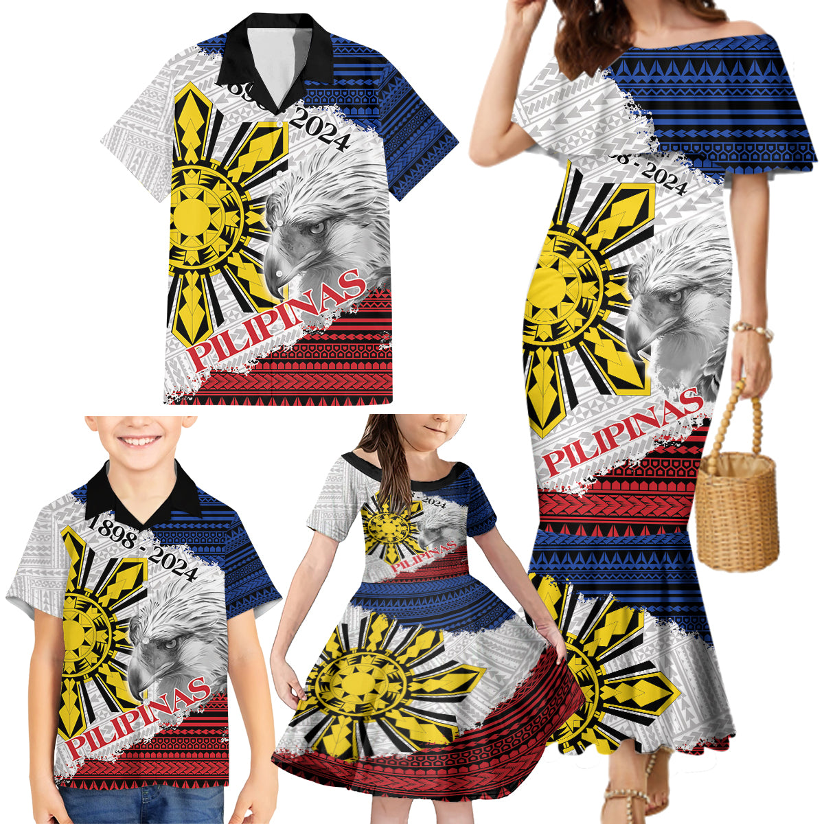 Philippines 126th Independence Day Family Matching Mermaid Dress and Hawaiian Shirt Pilipinas Hunyo 12 Maligayang Araw ng Kalayaan LT9 - Wonder Print Shop