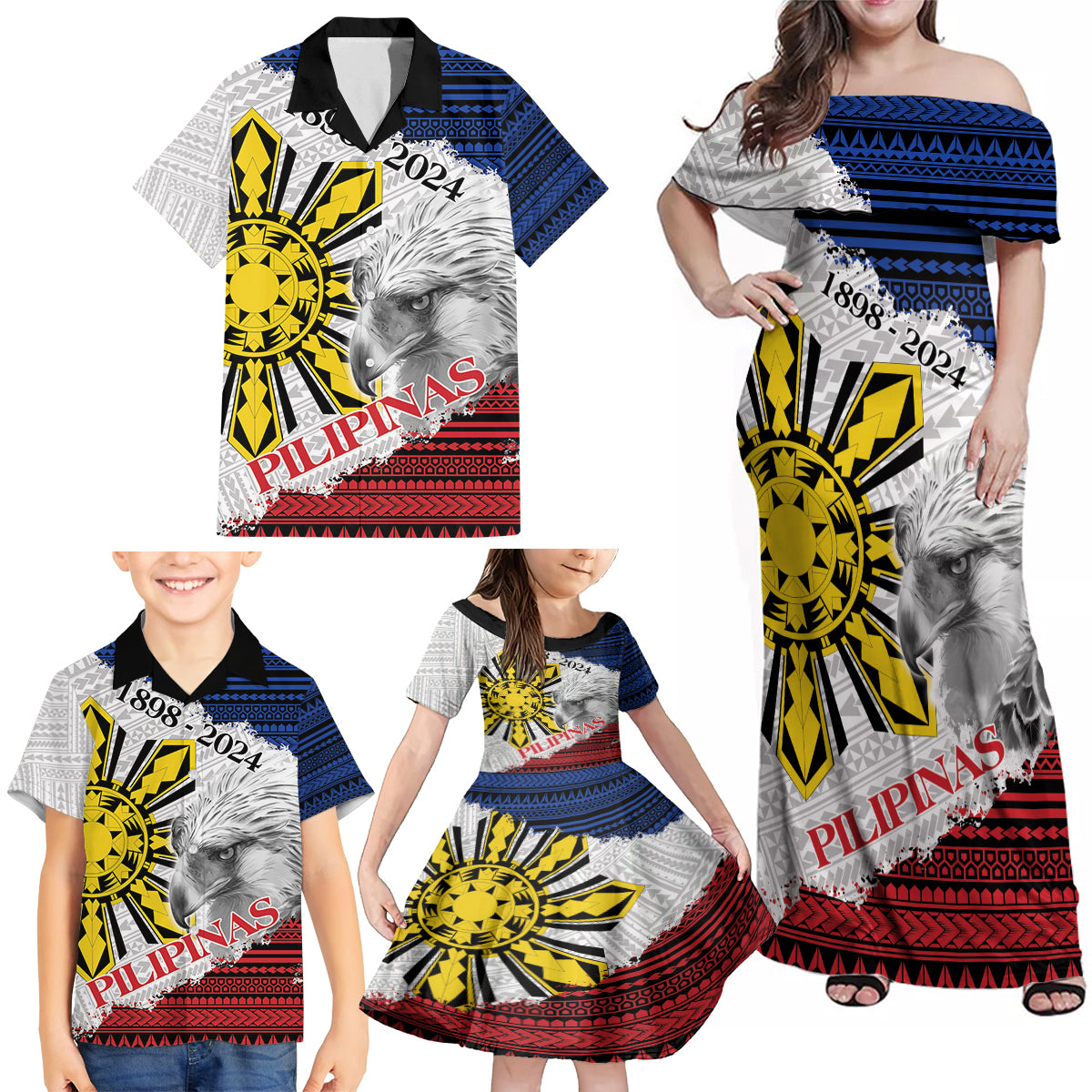 Philippines 126th Independence Day Family Matching Off Shoulder Maxi Dress and Hawaiian Shirt Pilipinas Hunyo 12 Maligayang Araw ng Kalayaan LT9 - Wonder Print Shop
