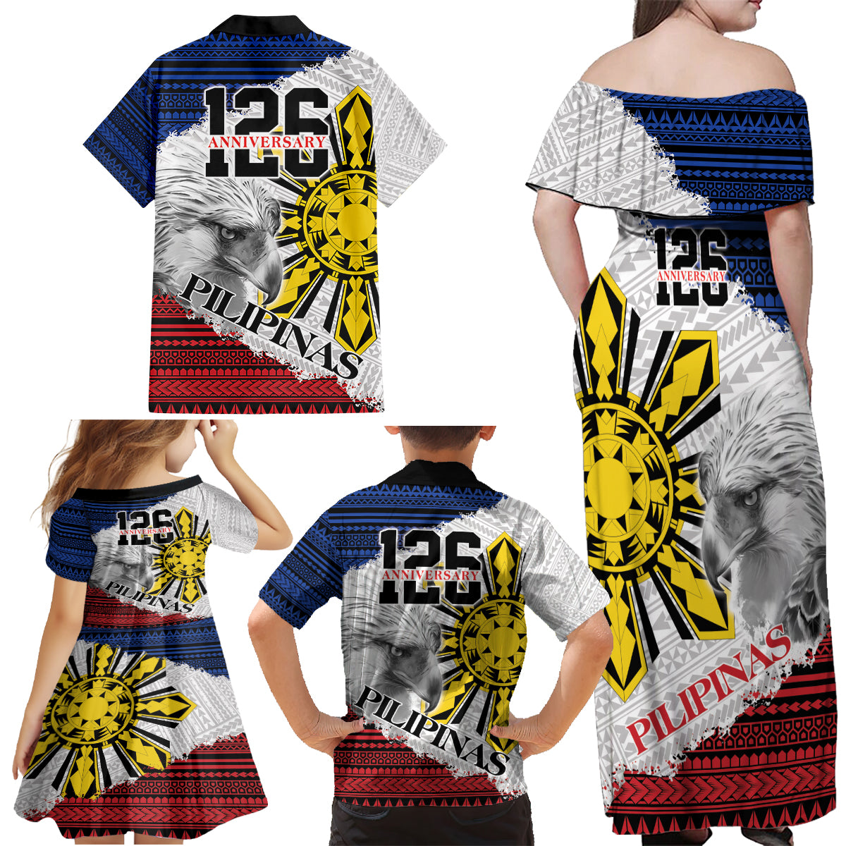 Philippines 126th Independence Day Family Matching Off Shoulder Maxi Dress and Hawaiian Shirt Pilipinas Hunyo 12 Maligayang Araw ng Kalayaan LT9 - Wonder Print Shop