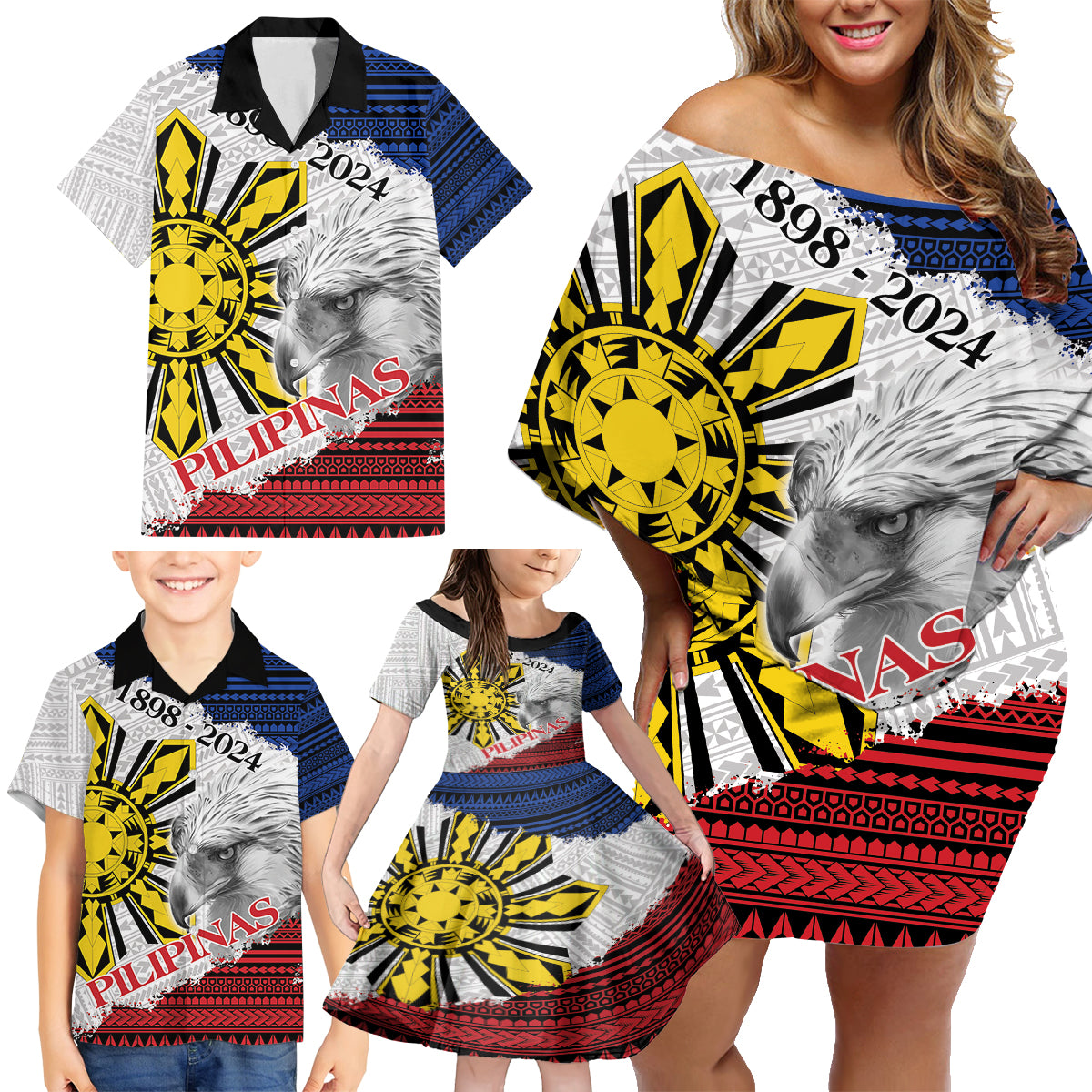 Philippines 126th Independence Day Family Matching Off Shoulder Short Dress and Hawaiian Shirt Pilipinas Hunyo 12 Maligayang Araw ng Kalayaan LT9 - Wonder Print Shop