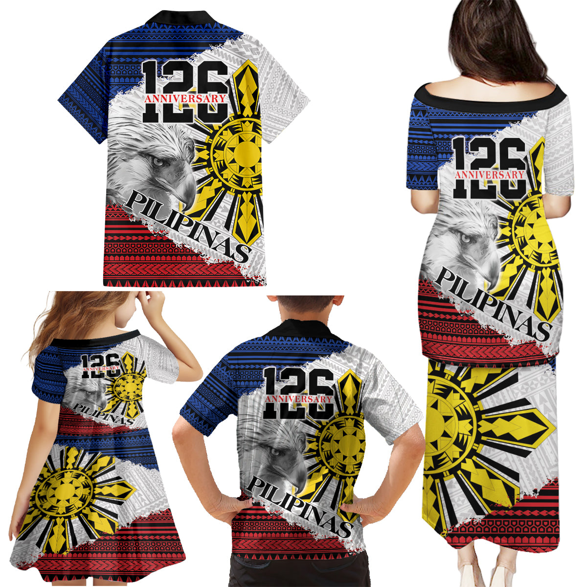 Philippines 126th Independence Day Family Matching Puletasi and Hawaiian Shirt Pilipinas Hunyo 12 Maligayang Araw ng Kalayaan - Wonder Print Shop