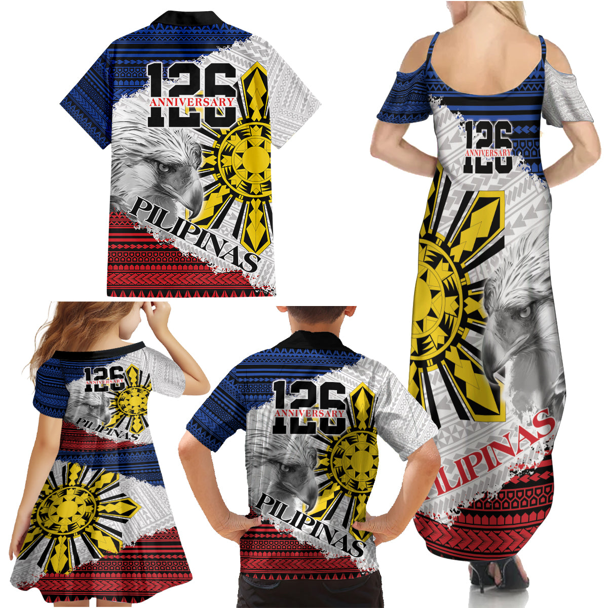 Philippines 126th Independence Day Family Matching Summer Maxi Dress and Hawaiian Shirt Pilipinas Hunyo 12 Maligayang Araw ng Kalayaan - Wonder Print Shop