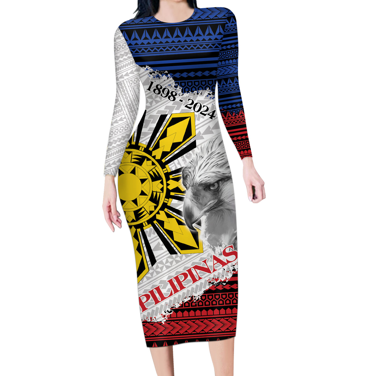 Philippines 126th Independence Day Long Sleeve Bodycon Dress Pilipinas Hunyo 12 Maligayang Araw ng Kalayaan - Wonder Print Shop