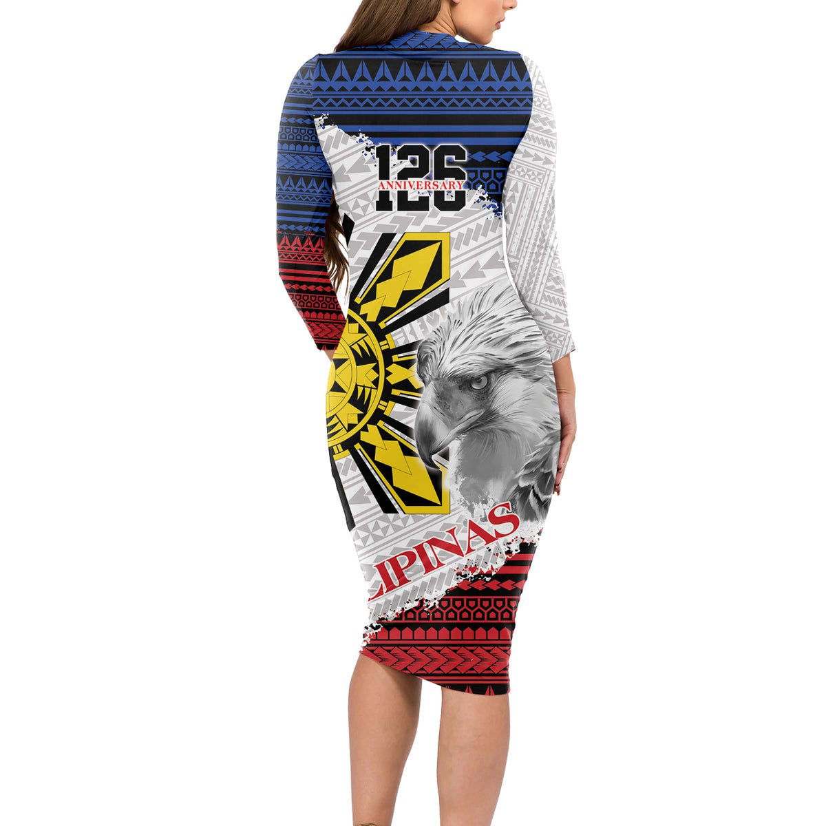 Philippines 126th Independence Day Long Sleeve Bodycon Dress Pilipinas Hunyo 12 Maligayang Araw ng Kalayaan - Wonder Print Shop