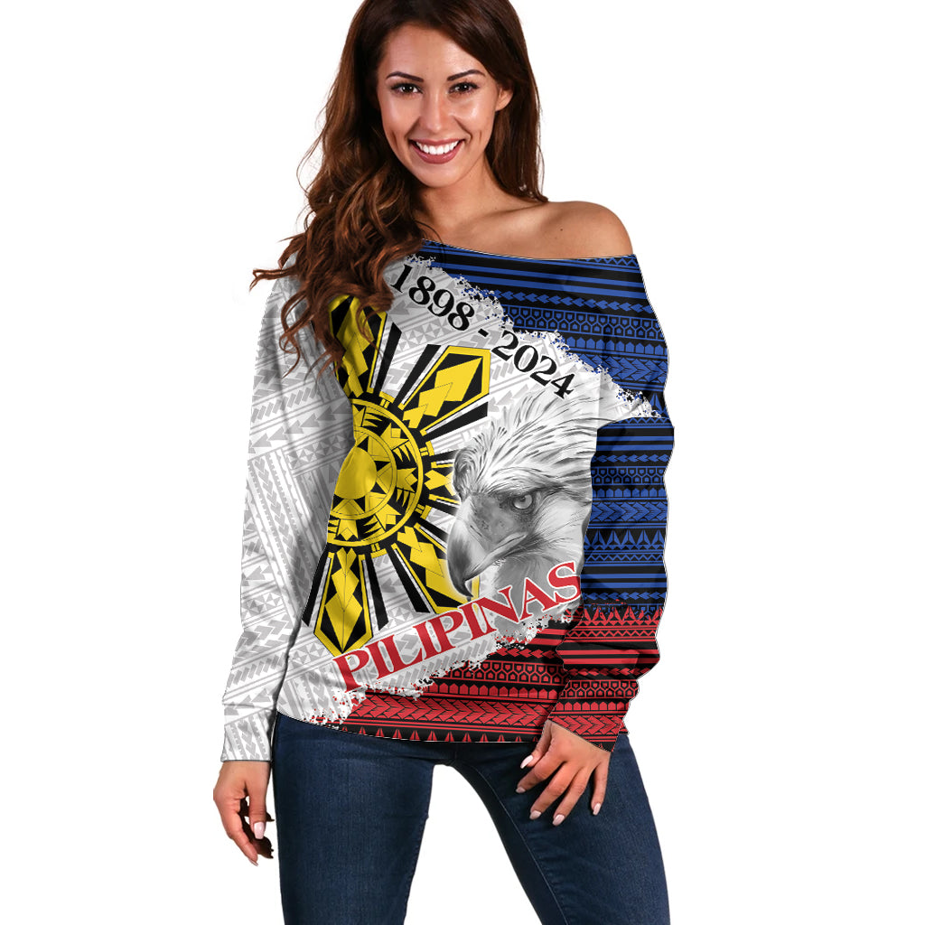 Philippines 126th Independence Day Off Shoulder Sweater Pilipinas Hunyo 12 Maligayang Araw ng Kalayaan - Wonder Print Shop