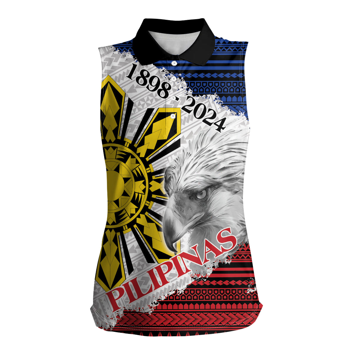 Philippines 126th Independence Day Women Sleeveless Polo Shirt Pilipinas Hunyo 12 Maligayang Araw ng Kalayaan - Wonder Print Shop