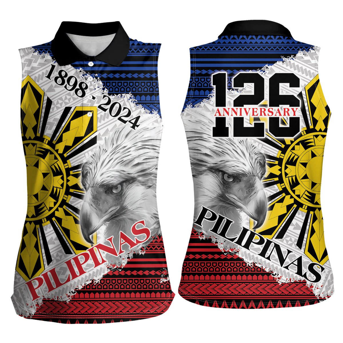 Philippines 126th Independence Day Women Sleeveless Polo Shirt Pilipinas Hunyo 12 Maligayang Araw ng Kalayaan - Wonder Print Shop