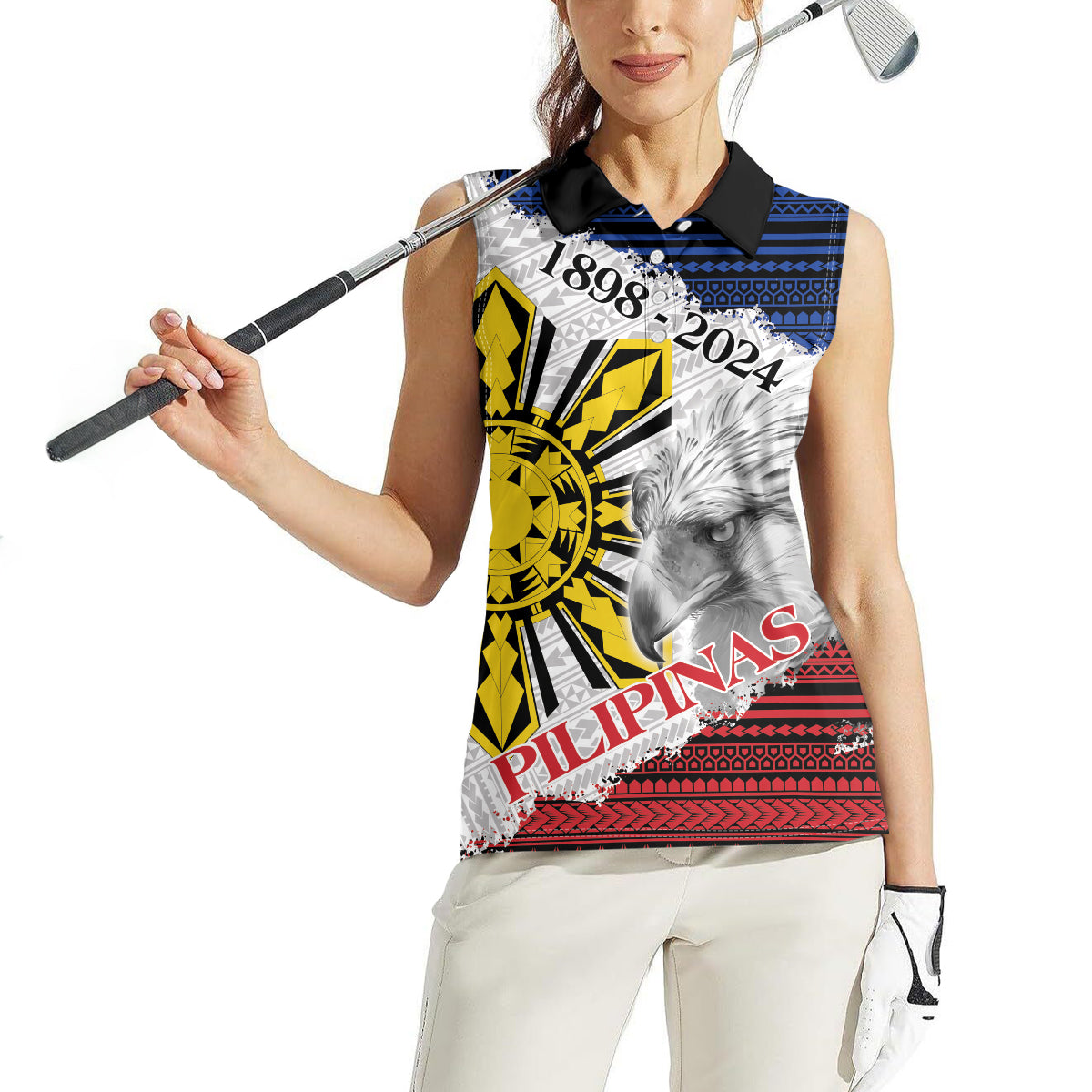 Philippines 126th Independence Day Women Sleeveless Polo Shirt Pilipinas Hunyo 12 Maligayang Araw ng Kalayaan - Wonder Print Shop
