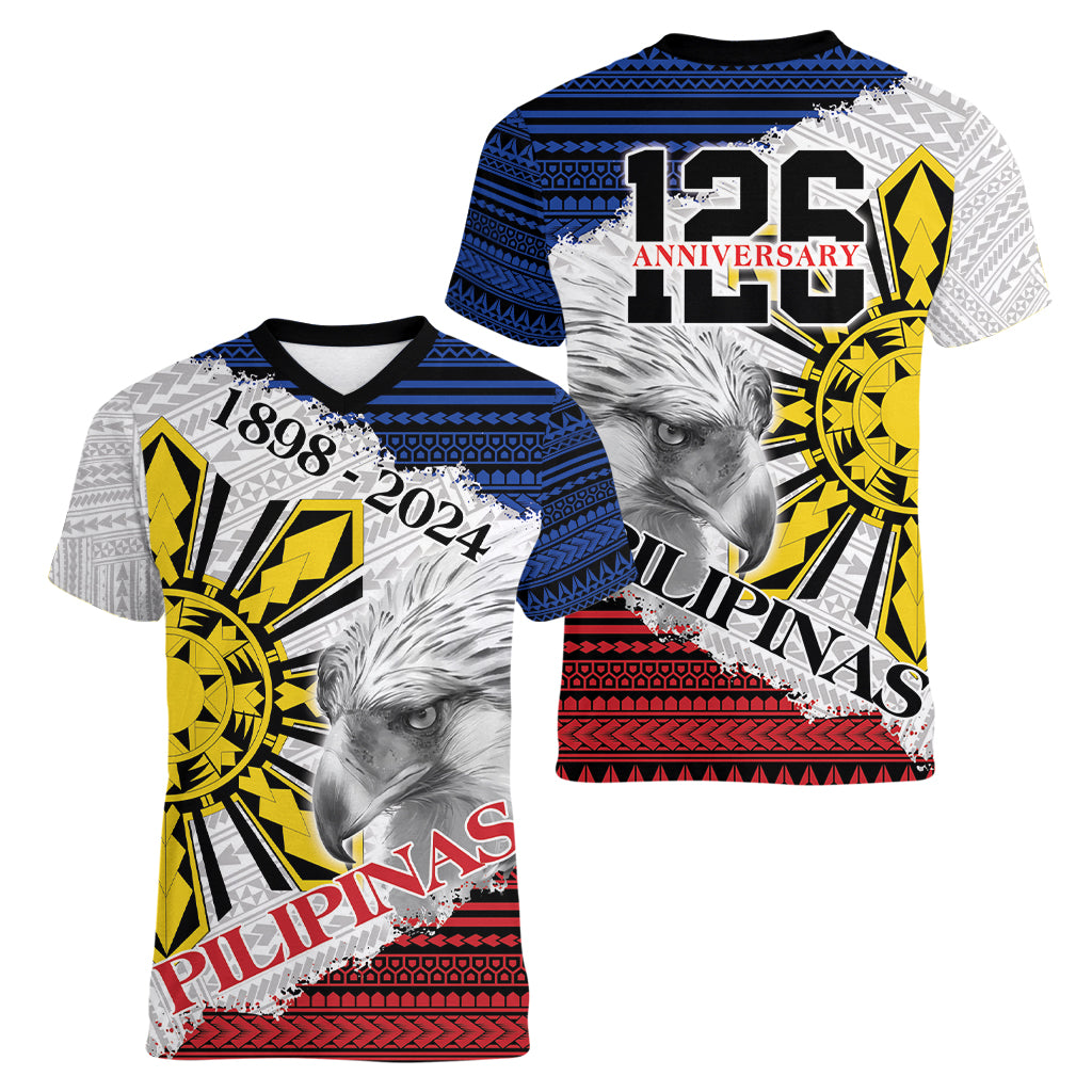 Philippines 126th Independence Day Women V-Neck T-Shirt Pilipinas Hunyo 12 Maligayang Araw ng Kalayaan - Wonder Print Shop