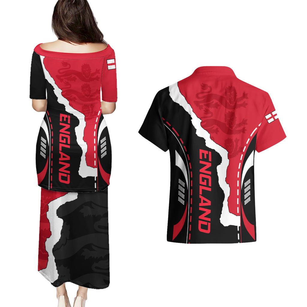 England Couples Matching Puletasi Dress and Hawaiian Shirt The Three Lions Football Go Champions Red LT9 - Wonder Print Shop