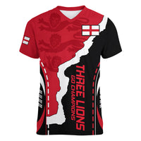 England Women V Neck T Shirt The Three Lions Football Go Champions Red - Wonder Print Shop