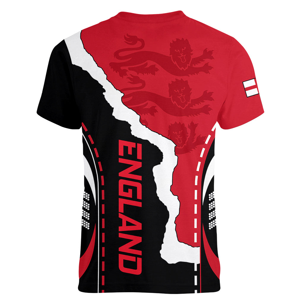 England Women V Neck T Shirt The Three Lions Football Go Champions Red - Wonder Print Shop