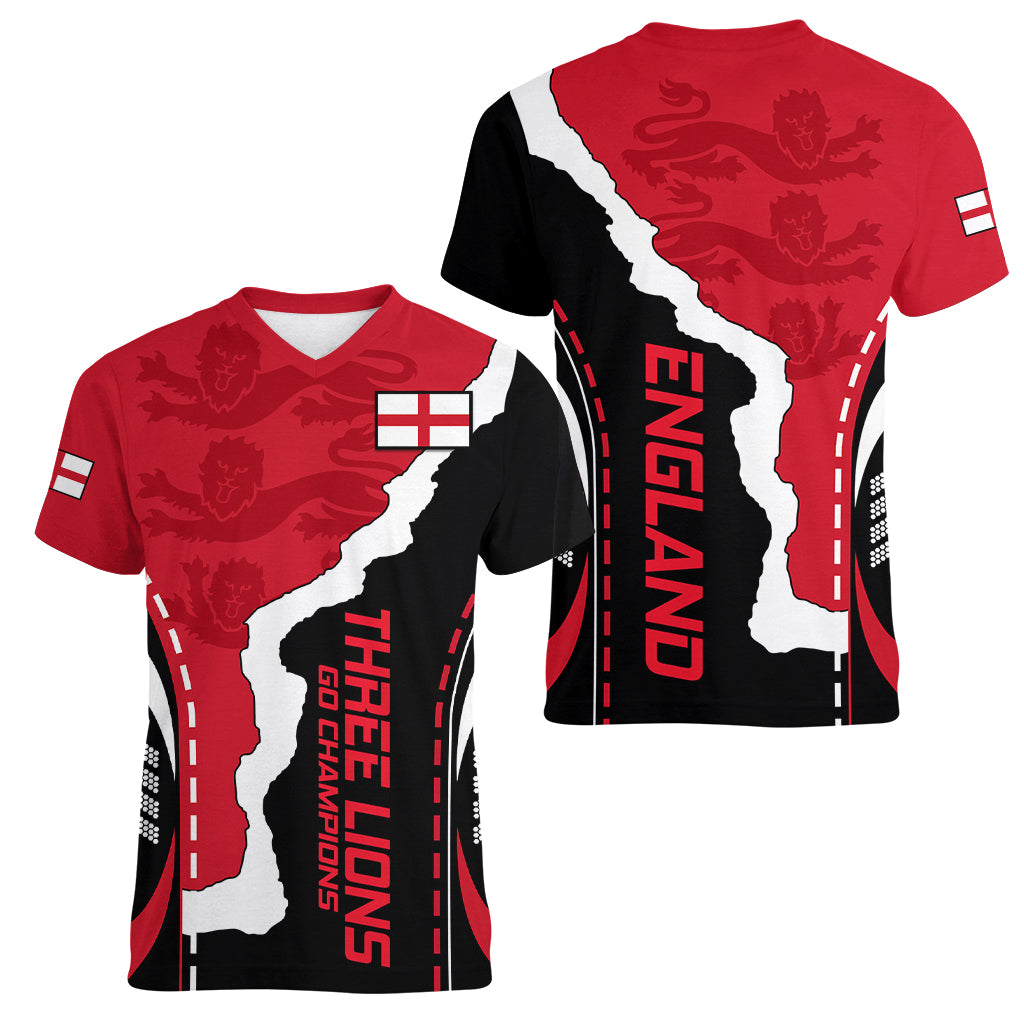 England Women V Neck T Shirt The Three Lions Football Go Champions Red - Wonder Print Shop