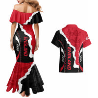 Custom England Couples Matching Mermaid Dress And Hawaiian Shirt The Three Lions Football Go Champions Red LT9 - Wonder Print Shop