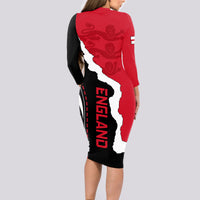 Custom England Long Sleeve Bodycon Dress The Three Lions Football Go Champions Red - Wonder Print Shop