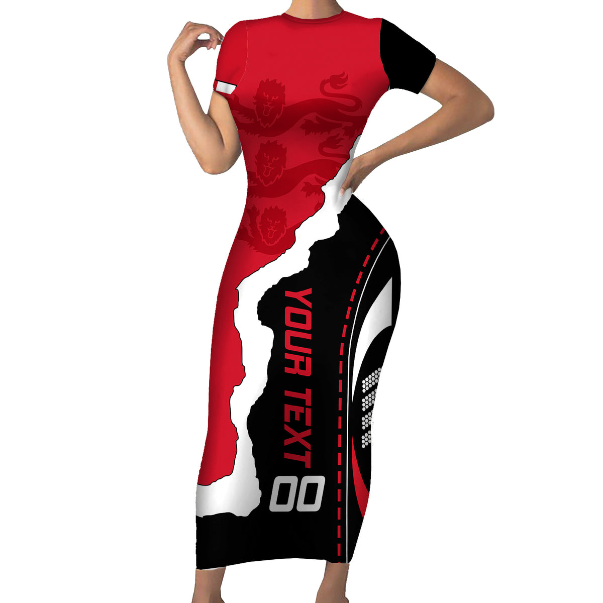 Custom England Short Sleeve Bodycon Dress The Three Lions Football Go Champions Red - Wonder Print Shop