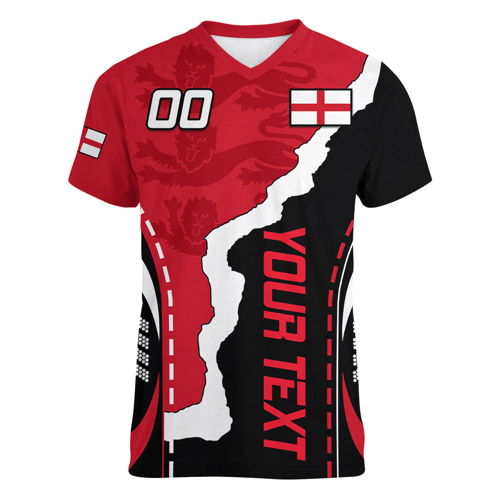 Custom England Women V Neck T Shirt The Three Lions Football Go Champions Red - Wonder Print Shop