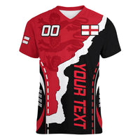 Custom England Women V Neck T Shirt The Three Lions Football Go Champions Red - Wonder Print Shop