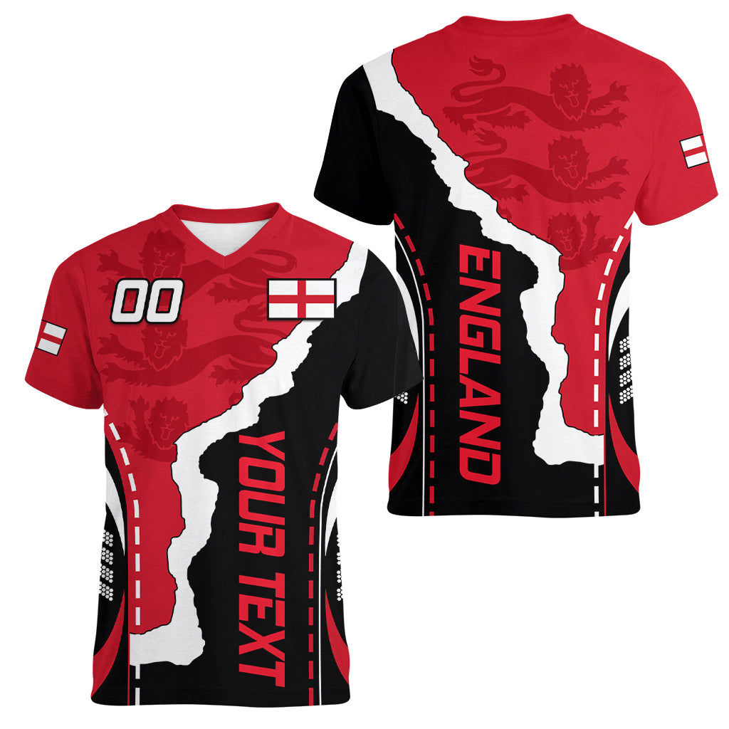 Custom England Women V Neck T Shirt The Three Lions Football Go Champions Red - Wonder Print Shop