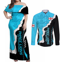 England Couples Matching Off Shoulder Maxi Dress and Long Sleeve Button Shirts The Three Lions Football Go Champions Blue LT9 - Wonder Print Shop