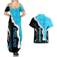 England Couples Matching Summer Maxi Dress and Hawaiian Shirt The Three Lions Football Go Champions Blue LT9 - Wonder Print Shop