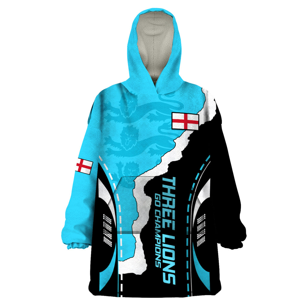 England Wearable Blanket Hoodie The Three Lions Football Go Champions Blue - Wonder Print Shop