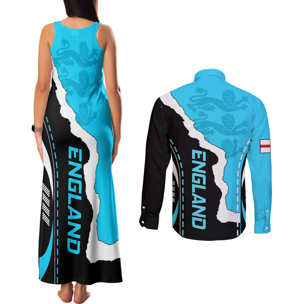 Custom England Couples Matching Tank Maxi Dress and Long Sleeve Button Shirts The Three Lions Football Go Champions Blue LT9 - Wonder Print Shop