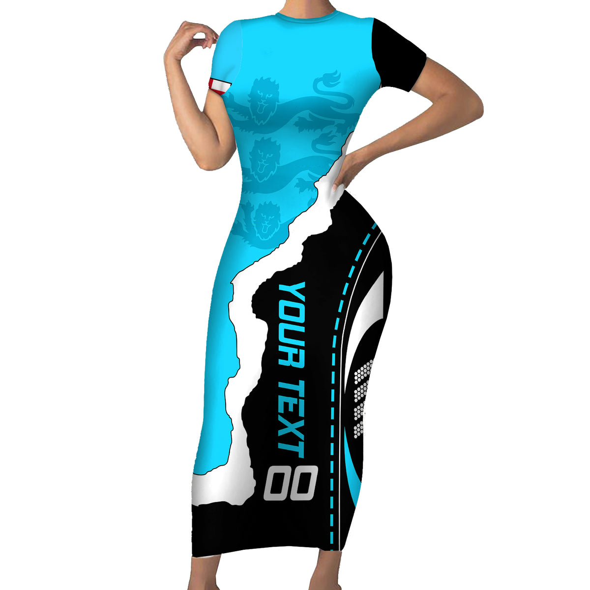 Custom England Short Sleeve Bodycon Dress The Three Lions Football Go Champions Blue - Wonder Print Shop